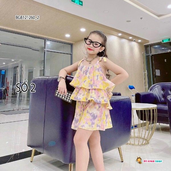 Set dập ly 2 dây quần váy dễ thương cho bé gái BGB121260