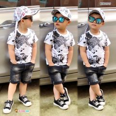 [XẢ KHO] Set jean họa tiết hoa văn dễ thương cho bé trai BTB21318