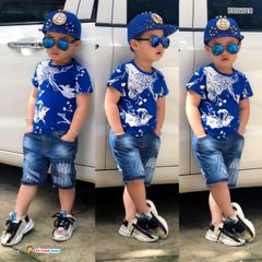 [XẢ KHO] Set jean họa tiết hoa văn dễ thương cho bé trai BTB21318
