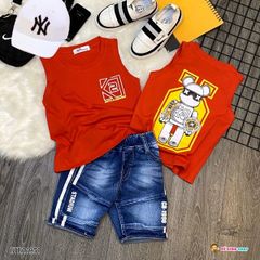Set áo sát nách gấu quần jeans dễ thương cho bé trai BTB21951