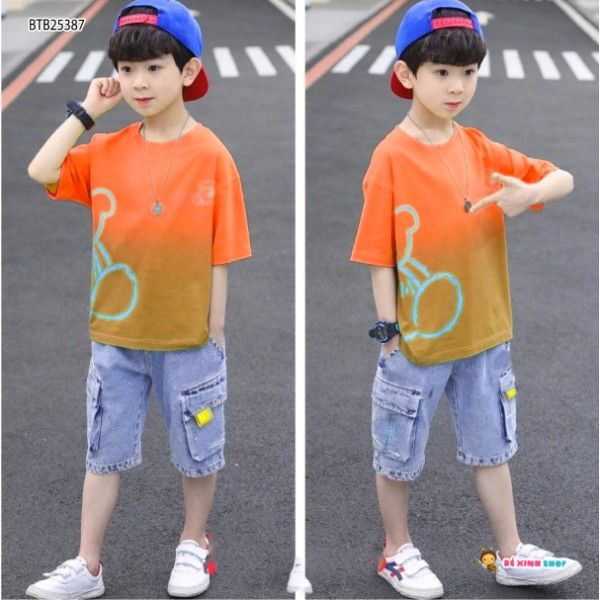 [XẢ KHO] Set jeans loang màu in gấu dễ thương cho bé trai BTB25385