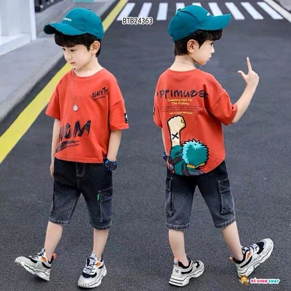 [XẢ KHO] Set jeans túi hộp DOOM dễ thương cho bé trai BTB24361