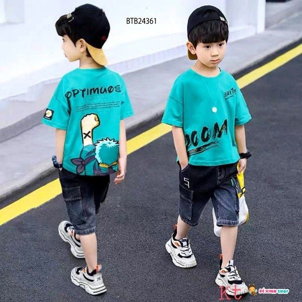 [XẢ KHO] Set jeans túi hộp DOOM dễ thương cho bé trai BTB24361