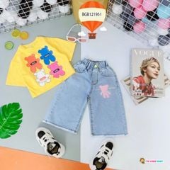 Set jeans gấu Hirl Hello quần ống rộng dễ thương cho bé gái BGB121950