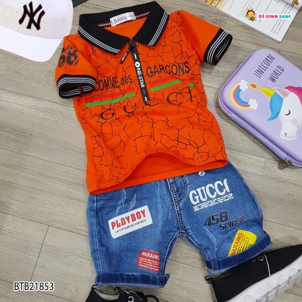 [XẢ KHO] Set áo cổ trụ G.u.c.c.i quần jeans dễ thương cho bé trai BTB21852