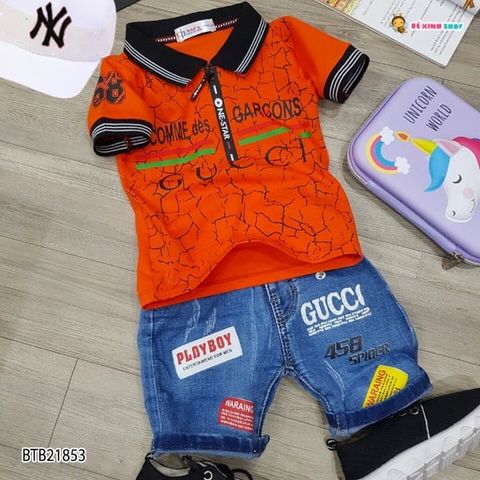 [XẢ KHO] Set áo cổ trụ G.u.c.c.i quần jeans dễ thương cho bé trai BTB21852