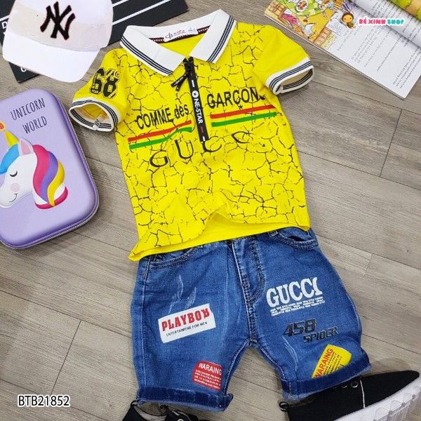[XẢ KHO] Set áo cổ trụ G.u.c.c.i quần jeans dễ thương cho bé trai BTB21852
