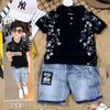 Set jeans cổ trụ hoa văn dễ thương cho bé trai BTB21412