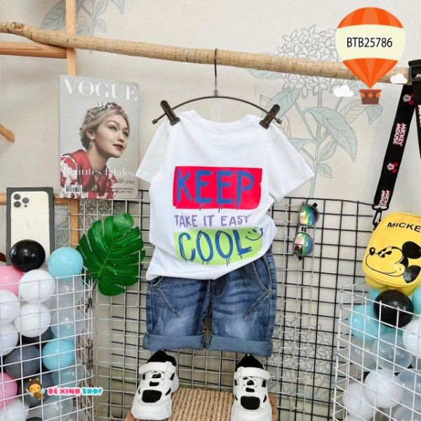 Set jeans chữ Keep dễ thương cho bé trai BTB25783