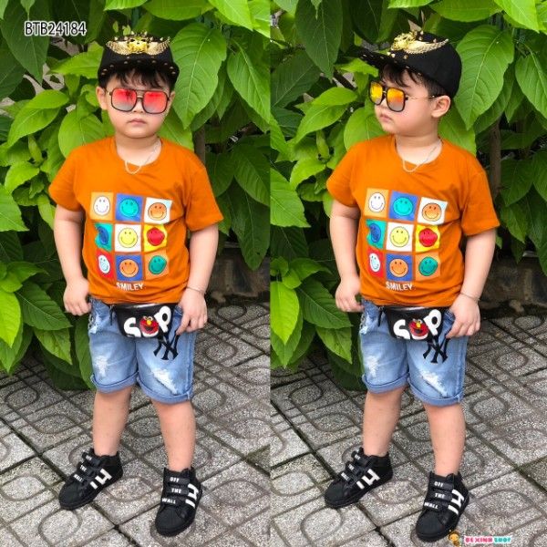 [XẢ KHO] Set jeans in mặt cười dễ thương cho bé trai 2 - 9 Tuổi BTB24182