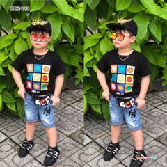 [XẢ KHO] Set jeans in mặt cười dễ thương cho bé trai 2 - 9 Tuổi BTB24182