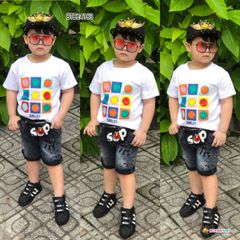 [XẢ KHO] Set jeans in mặt cười dễ thương cho bé trai 2 - 9 Tuổi BTB24182