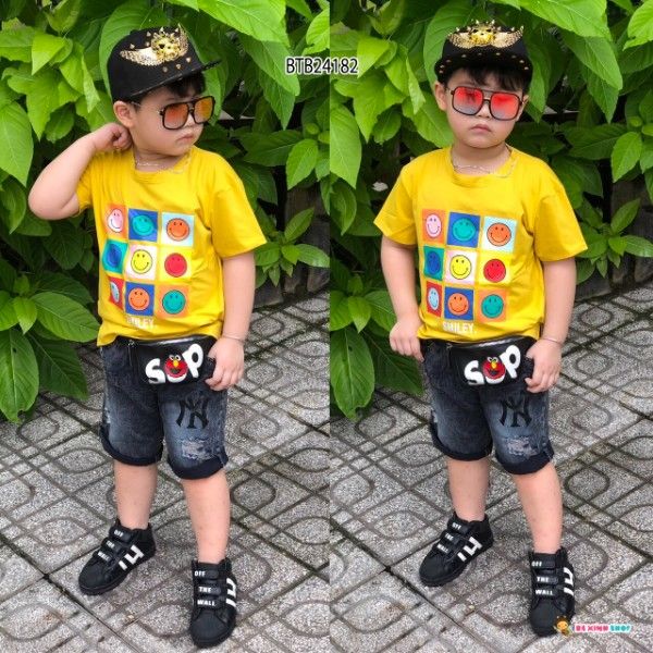 [XẢ KHO] Set jeans in mặt cười dễ thương cho bé trai 2 - 9 Tuổi BTB24182