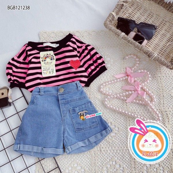 Set jean tim tay phồng dễ thương cho bé gái BGB121236