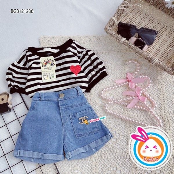Set jean tim tay phồng dễ thương cho bé gái BGB121236