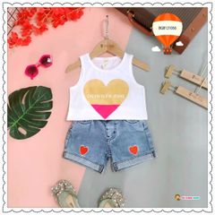 Set jeans in tim dễ thương cho bé gái BGB121056