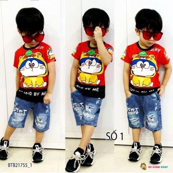 [XẢ KHO] Set áo thun lạnh 3D quần jeans dễ thương cho bé trai BTB21755