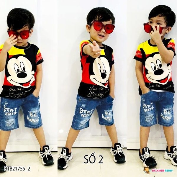 [XẢ KHO] Set áo thun lạnh 3D quần jeans dễ thương cho bé trai BTB21755