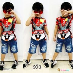 [XẢ KHO] Set áo thun lạnh 3D quần jeans dễ thương cho bé trai BTB21755
