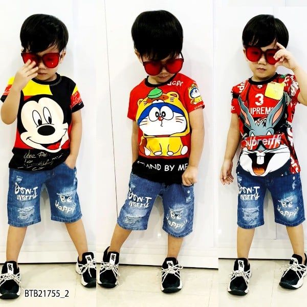 [XẢ KHO] Set áo thun lạnh 3D quần jeans dễ thương cho bé trai BTB21755