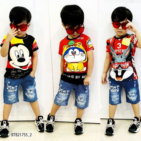 [XẢ KHO] Set áo thun lạnh 3D quần jeans dễ thương cho bé trai BTB21755