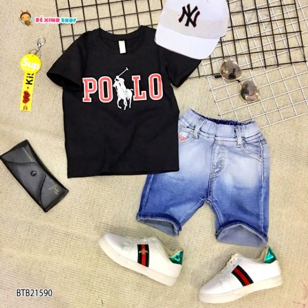 Set áo thun P.o.l.o quần jeans wash dễ thương cho bé trai BTB21590