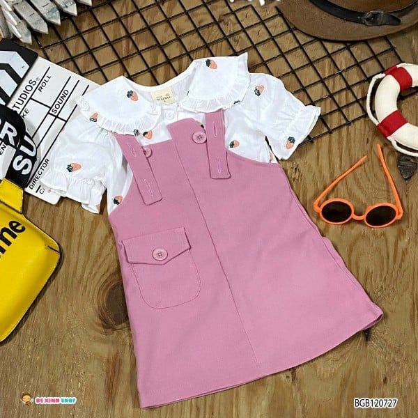 [XẢ KHO] Set áo họa tiết trái cây kèm yếm kaki dễ thương cho bé gái BGB120727