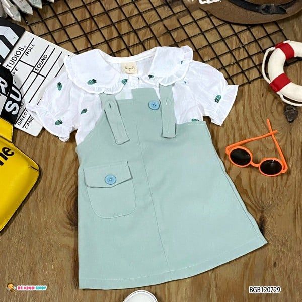 [XẢ KHO] Set áo họa tiết trái cây kèm yếm kaki dễ thương cho bé gái BGB120727