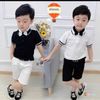 Set thun cổ trụ phối nơ quần kaki dễ thương cho bé trai BTB24305