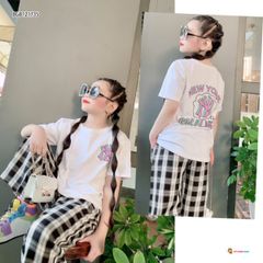 [XẢ KHO] Set NY quần ống rộng caro dễ thương cho bé gái BGB121737