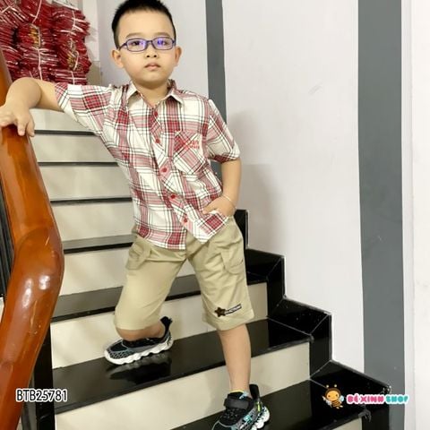 Set áo sơ mi caro quần kaki dễ thương cho bé trai  BTB25781