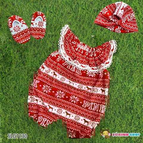 Set sơ sinh họa tiết hoa tuyết kèm nón và giày đỏ SLG1130