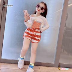 Set đùi QUẦN SỌC áo tay dài gấu dễ thương cho bé gái BGB121871