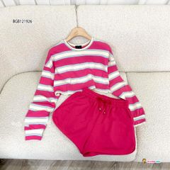 Set áo sọc dài tay quần sort dễ thương cho bé gái BGB121926