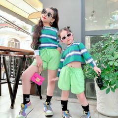 Set áo sọc dài tay quần sort dễ thương cho bé gái BGB121926