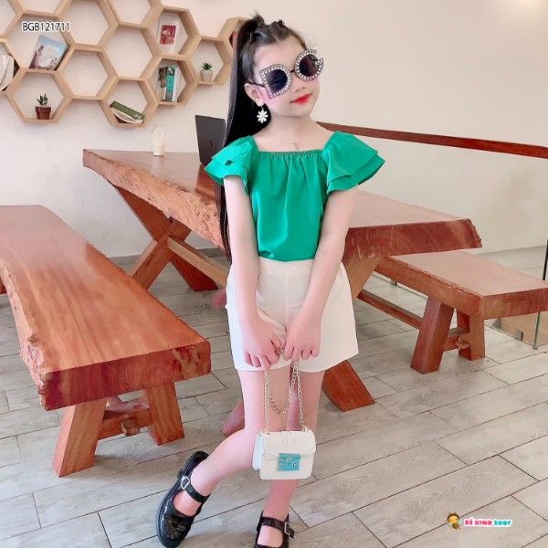 [XẢ KHO] Set áo trễ vai quần Mango dễ thương cho bé gái BGB121711