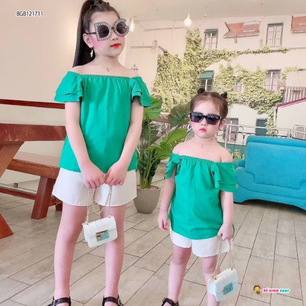 [XẢ KHO] Set áo trễ vai quần Mango dễ thương cho bé gái BGB121711