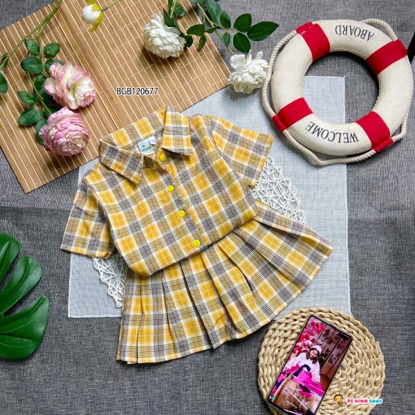 Đầm caro vintage trễ vai eo thun có túi màu đỏ dễ thương