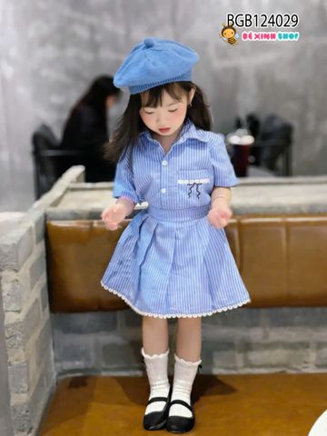 Set sơ mi sọc phối chân váy viền ren dễ thương cho bé BGB124029