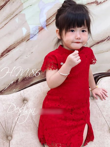 Sườn xám cách tân phối ren dễ thương cho bé gái đi chơi Lễ Tết BGB123137