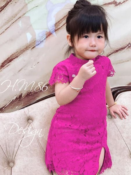 Sườn xám cách tân phối ren dễ thương cho bé gái đi chơi Lễ Tết BGB123137