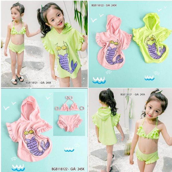 Set bơi hai mảnh kèm choàng tiên cá dễ thương cho bé gái BGB118121
