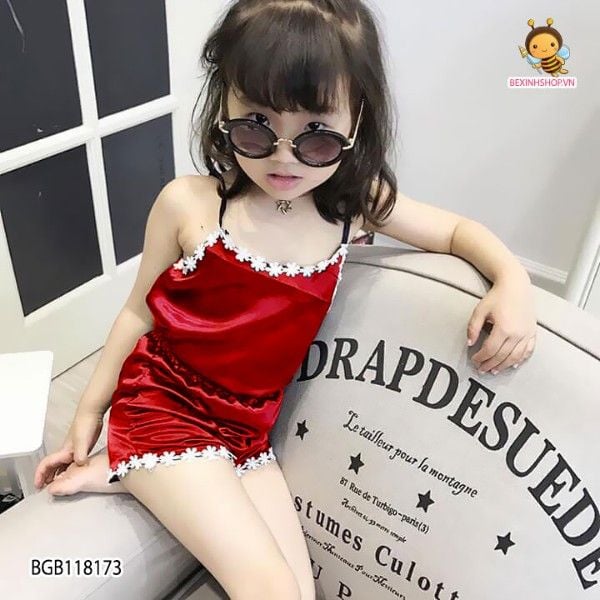 [XẢ KHO] Bộ phi lụa phối ren mặc nhà cho bé gái BGB118172