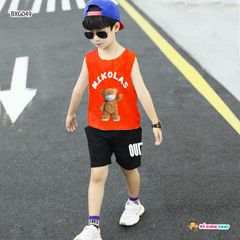 [XẢ KHO] Bộ sát nách in hình chữ bé trai cộc tay BXG048