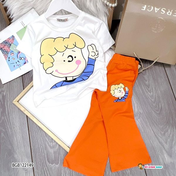 Set áo hình CÔ BÉ quần ống loe  dễ thương cho bé gái BGB120752