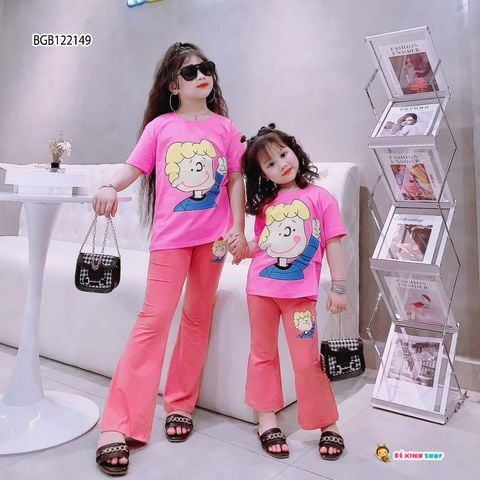 Set áo hình CÔ BÉ quần ống loe  dễ thương cho bé gái BGB120752