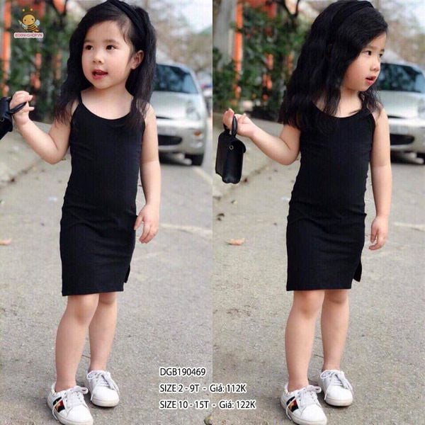 Đầm hai dây body kèm băng đô  dễ thương cho bé gái DGB190470