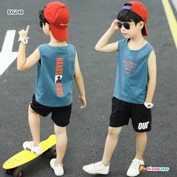 [XẢ KHO] Bộ sát nách in hình chữ bé trai cộc tay BXG048