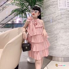 Đầm dập ly cổ yếm nơ cổ dễ thương cho bé gái DGB291864
