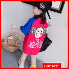 Đầm form rộng tay raplang phối màu dễ thương cho bé gái BXG020